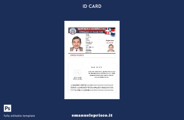 modello di carta d'identità consolare della Repubblica Dominicana in stile verif